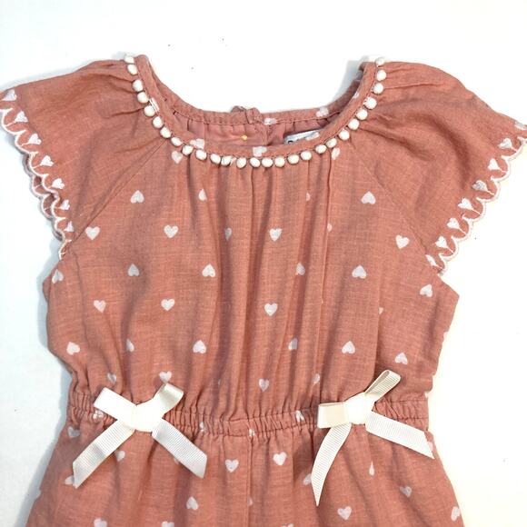 Rachel Zoe Pink Embroidered Hearts Scalloped Pom Poms Bow Jumpsuit Outfit - Picture 3 of 10